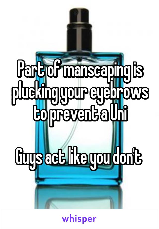 Part of manscaping is plucking your eyebrows to prevent a Uni

Guys act like you don't 