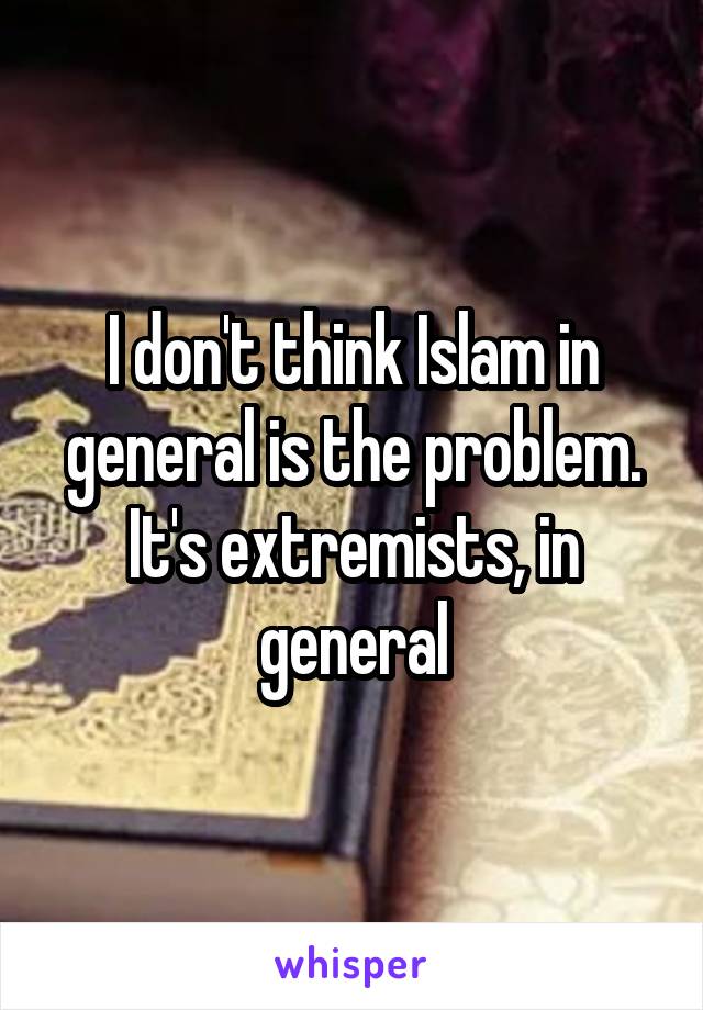 I don't think Islam in general is the problem. It's extremists, in general