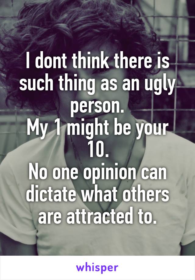 I dont think there is such thing as an ugly person.
My 1 might be your 10.
No one opinion can dictate what others are attracted to.