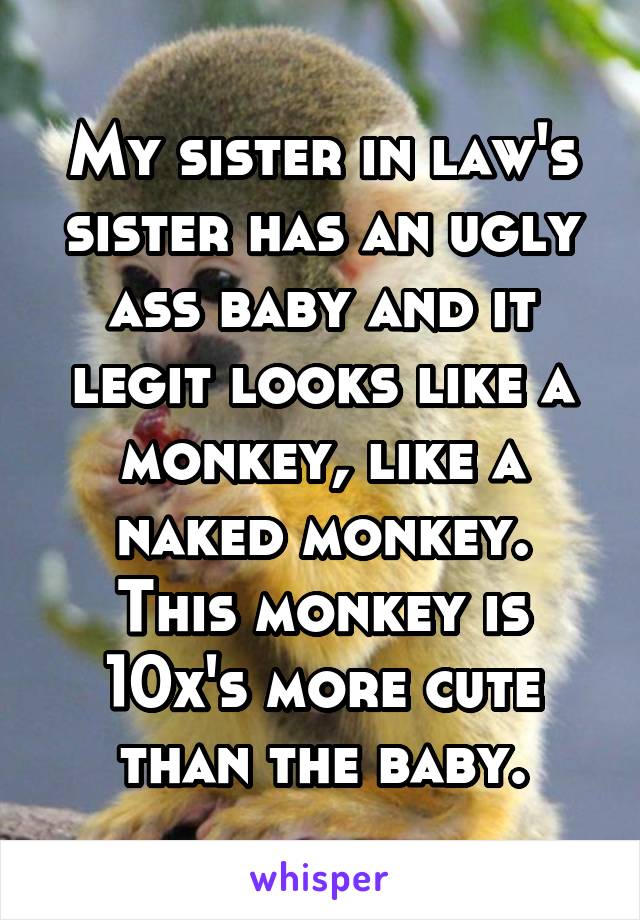 My sister in law's sister has an ugly ass baby and it legit looks like a monkey, like a naked monkey.
This monkey is 10x's more cute than the baby.