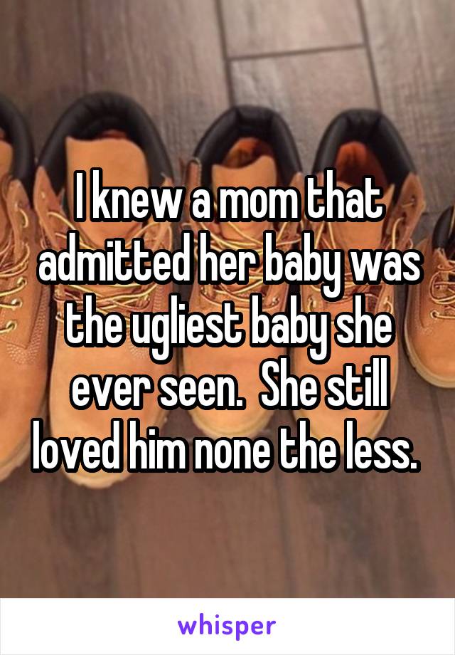 I knew a mom that admitted her baby was the ugliest baby she ever seen.  She still loved him none the less. 