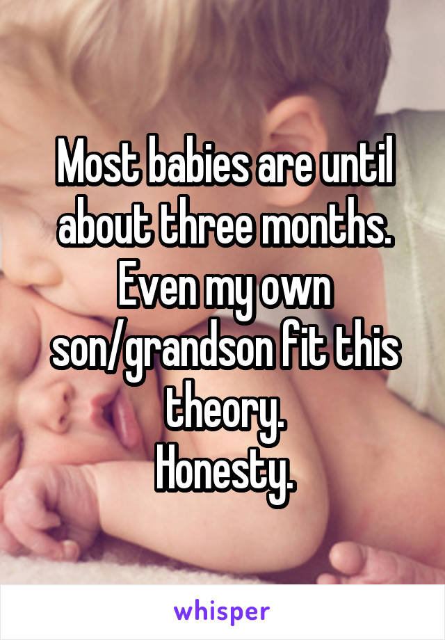 Most babies are until about three months. Even my own son/grandson fit this theory.
Honesty.