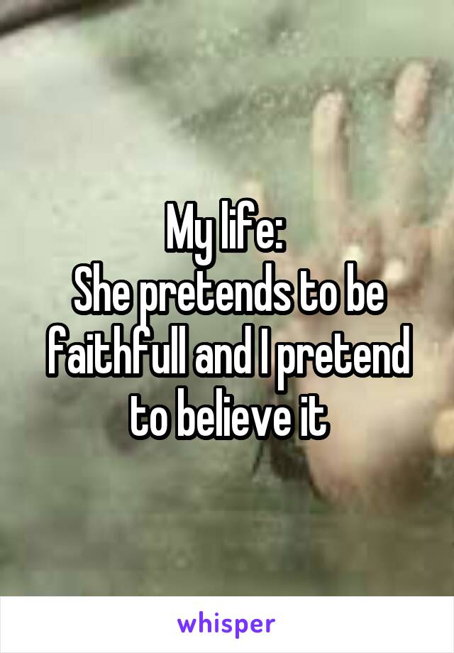 My life: 
She pretends to be faithfull and I pretend to believe it