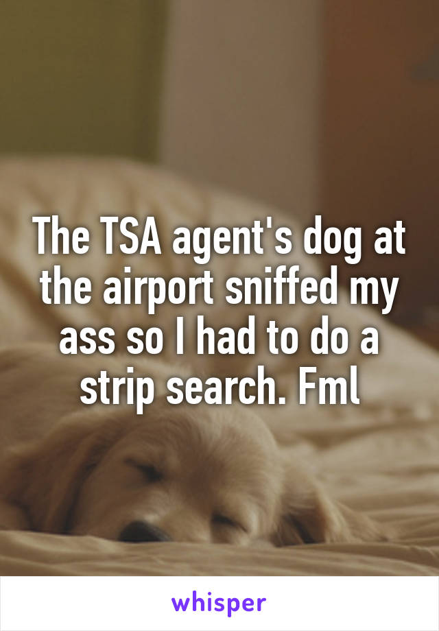 The TSA agent's dog at the airport sniffed my ass so I had to do a strip search. Fml
