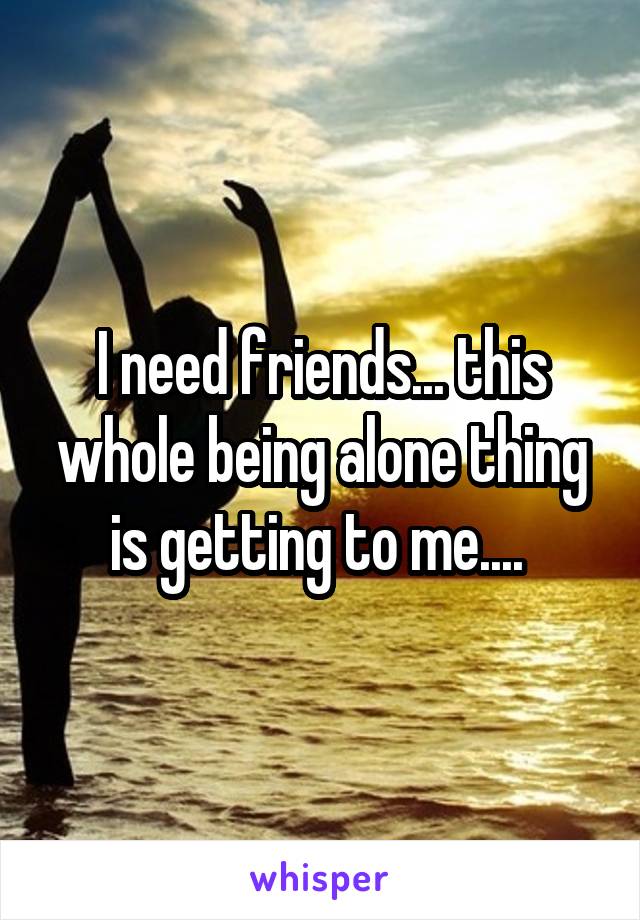 I need friends... this whole being alone thing is getting to me.... 