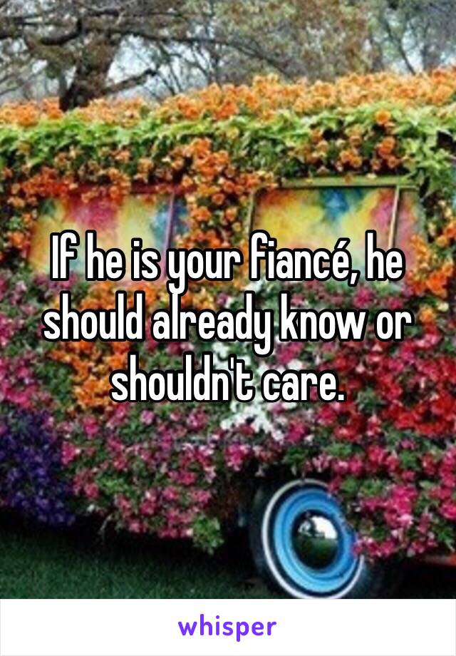 If he is your fiancé, he should already know or shouldn't care. 