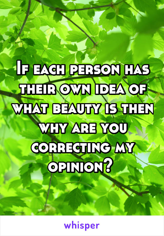 If each person has their own idea of what beauty is then why are you correcting my opinion? 