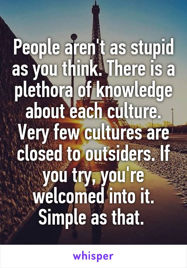 People aren't as stupid as you think. There is a plethora of knowledge about each culture. Very few cultures are closed to outsiders. If you try, you're welcomed into it. Simple as that. 