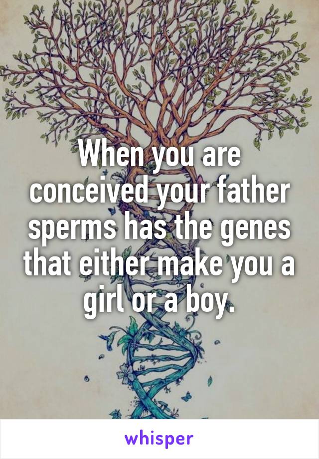 When you are conceived your father sperms has the genes that either make you a girl or a boy.