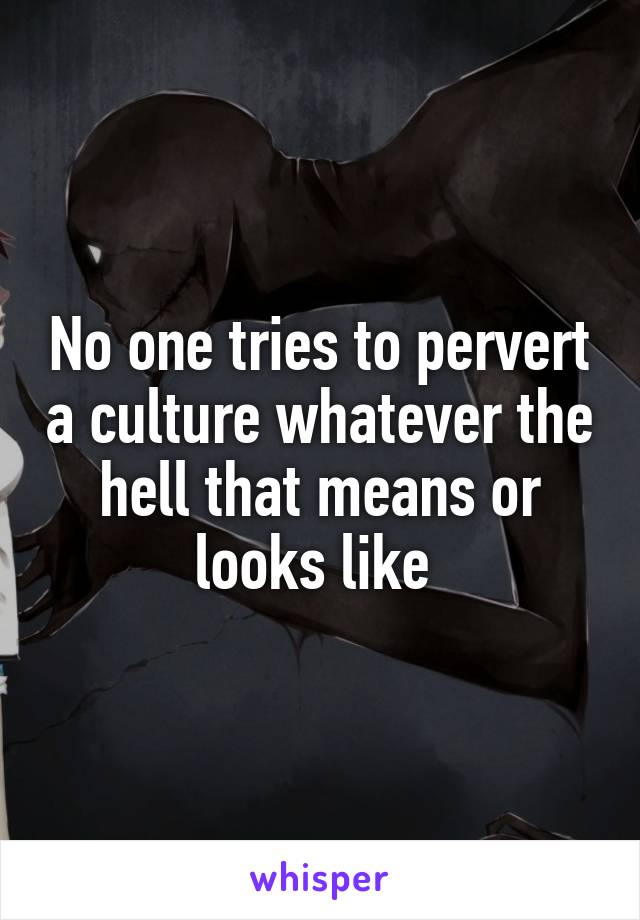 No one tries to pervert a culture whatever the hell that means or looks like 