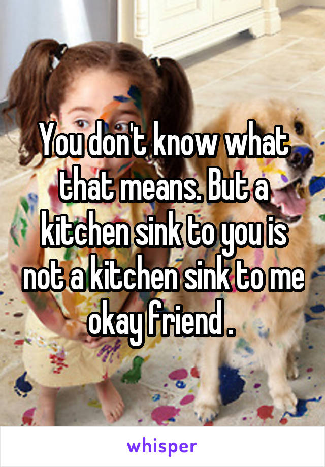 You don't know what that means. But a kitchen sink to you is not a kitchen sink to me okay friend . 