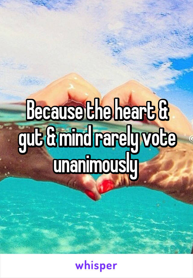 Because the heart & gut & mind rarely vote unanimously 
