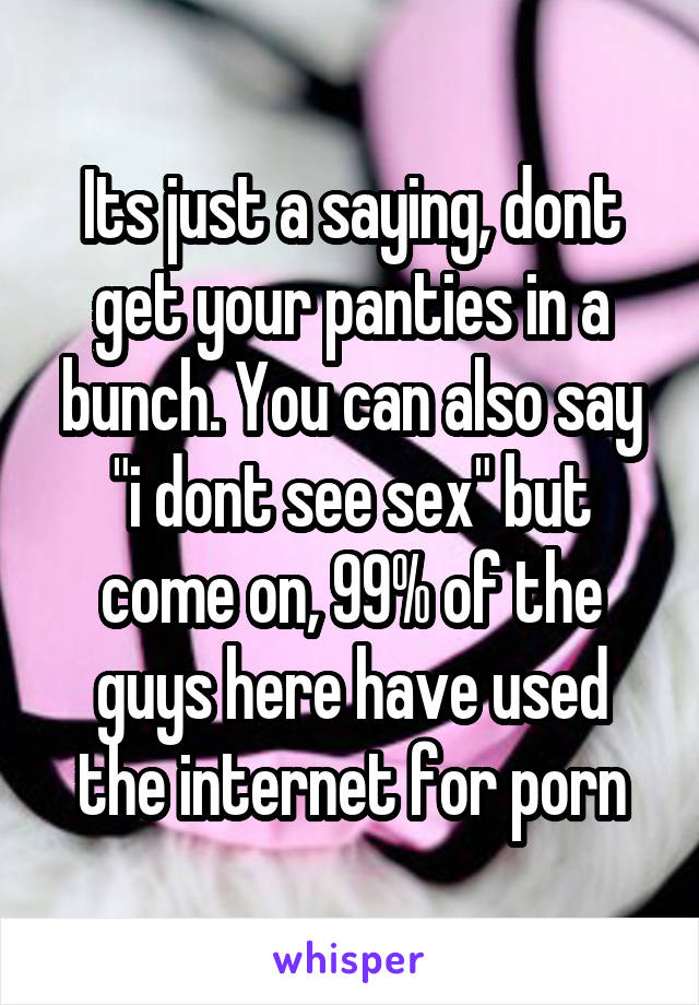 Its just a saying, dont get your panties in a bunch. You can also say "i dont see sex" but come on, 99% of the guys here have used the internet for porn