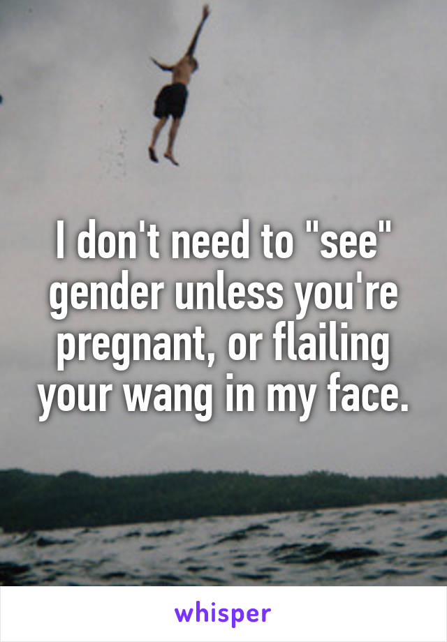 I don't need to "see" gender unless you're pregnant, or flailing your wang in my face.