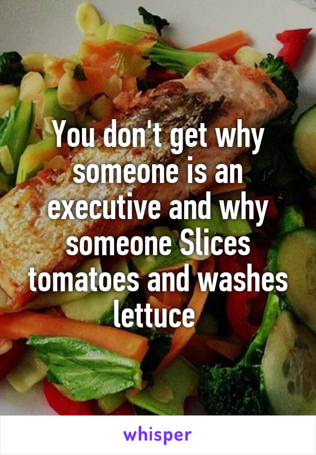 You don't get why someone is an executive and why someone Slices tomatoes and washes lettuce 