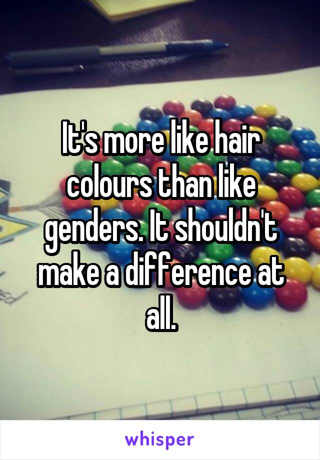 It's more like hair colours than like genders. It shouldn't make a difference at all.