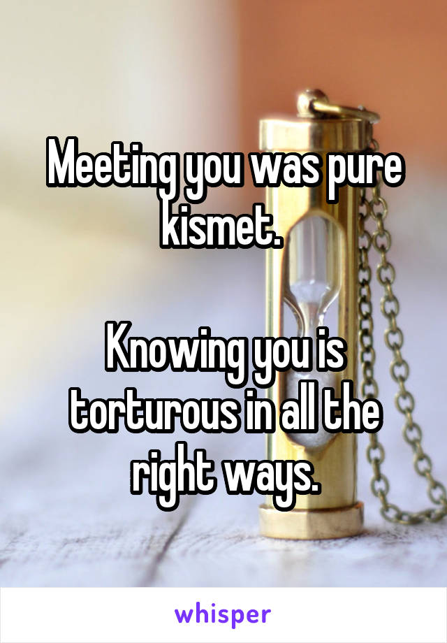 Meeting you was pure kismet. 

Knowing you is torturous in all the right ways.