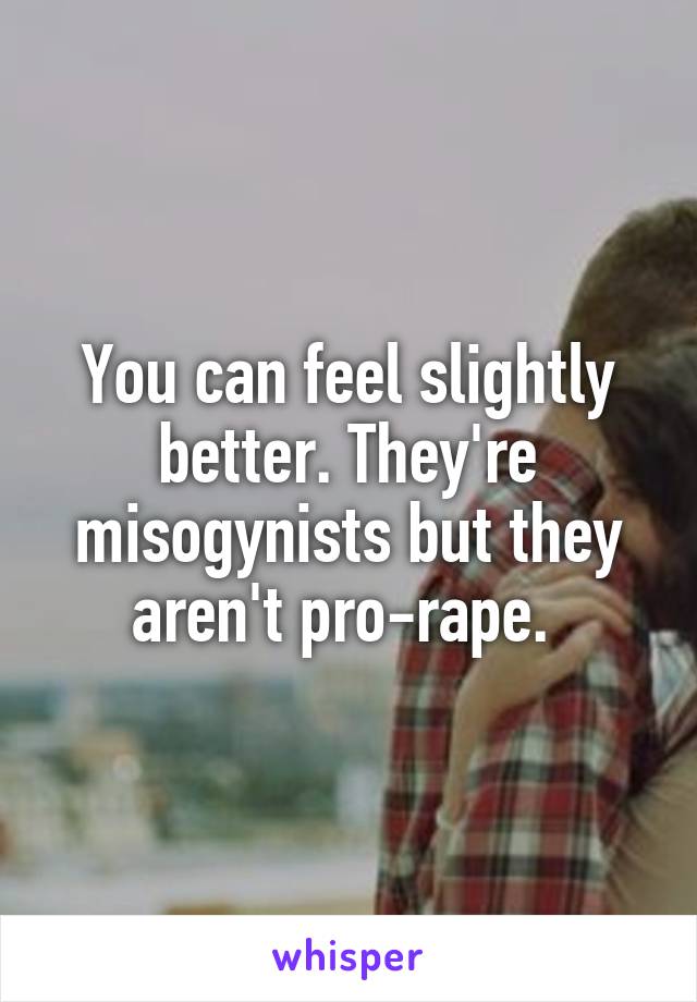 You can feel slightly better. They're misogynists but they aren't pro-rape. 