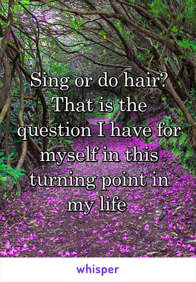 Sing or do hair? That is the question I have for myself in this turning point in my life 