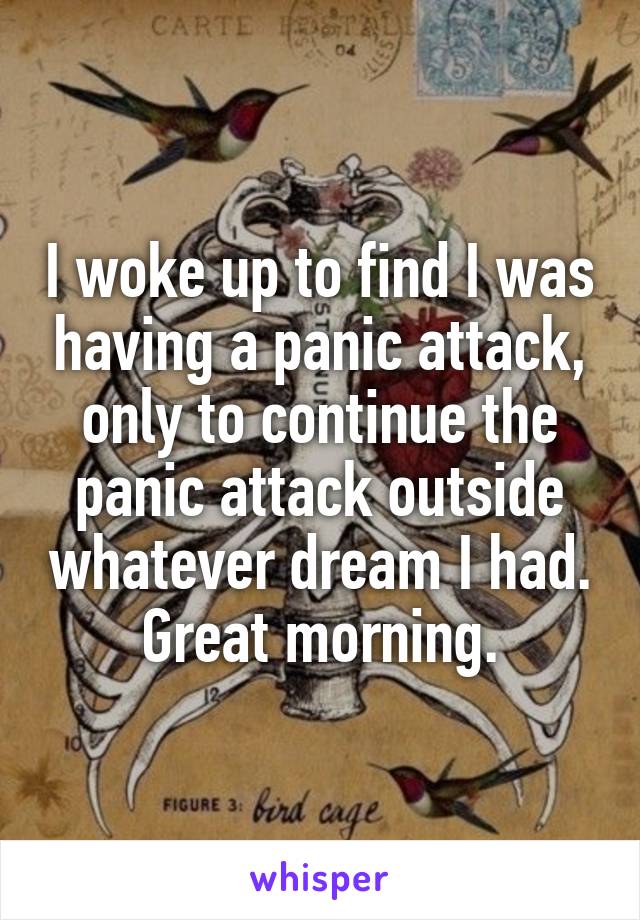 I woke up to find I was having a panic attack, only to continue the panic attack outside whatever dream I had. Great morning.