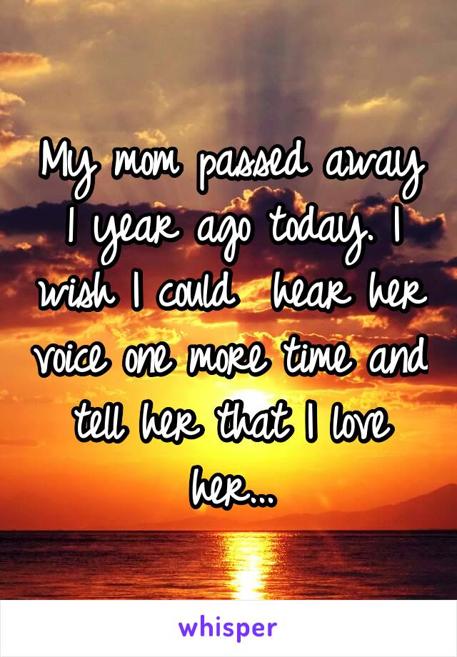 My mom passed away 1 year ago today. I wish I could  hear her voice one more time and tell her that I love her...