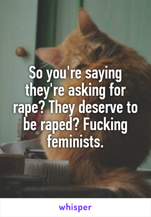 So you're saying they're asking for rape? They deserve to be raped? Fucking feminists.