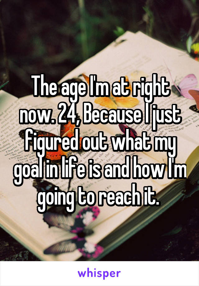 The age I'm at right now. 24, Because I just figured out what my goal in life is and how I'm going to reach it. 
