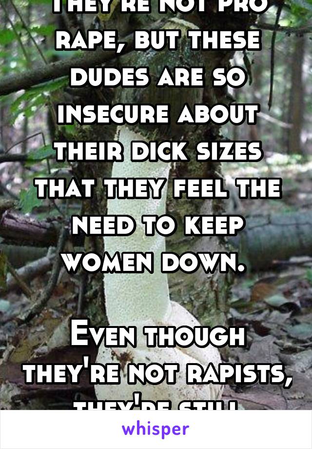 They're not pro rape, but these dudes are so insecure about their dick sizes that they feel the need to keep women down. 

Even though they're not rapists, they're still assholes. 