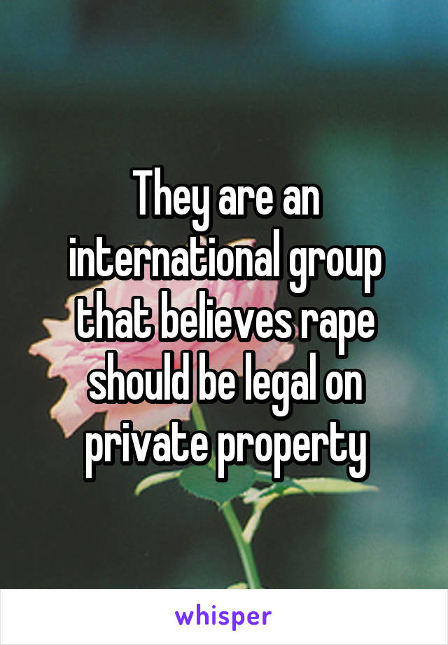 They are an international group that believes rape should be legal on private property