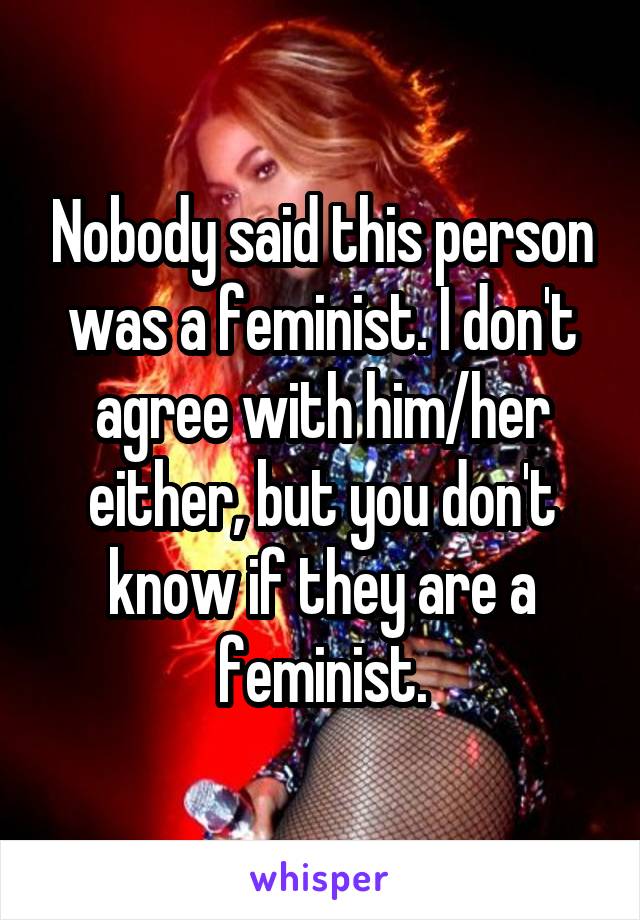 Nobody said this person was a feminist. I don't agree with him/her either, but you don't know if they are a feminist.