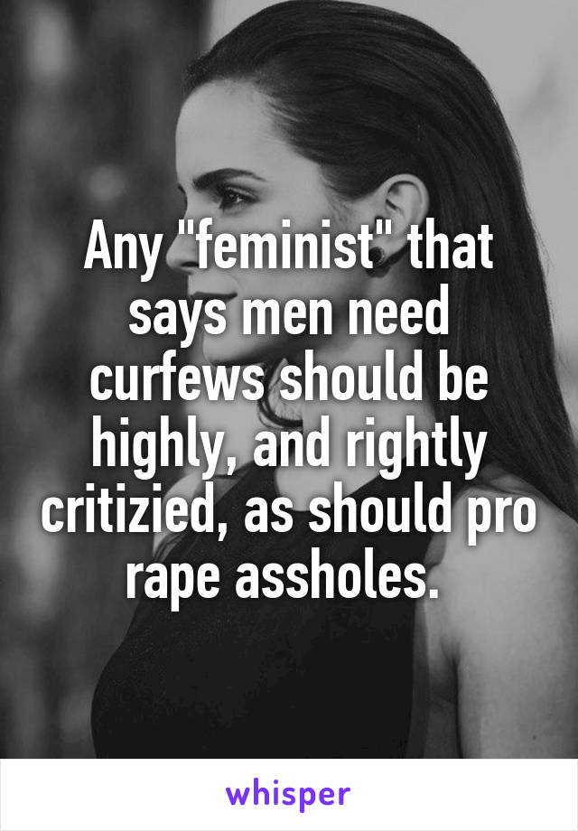 Any "feminist" that says men need curfews should be highly, and rightly critizied, as should pro rape assholes. 