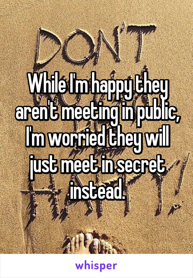 While I'm happy they aren't meeting in public, I'm worried they will just meet in secret instead.