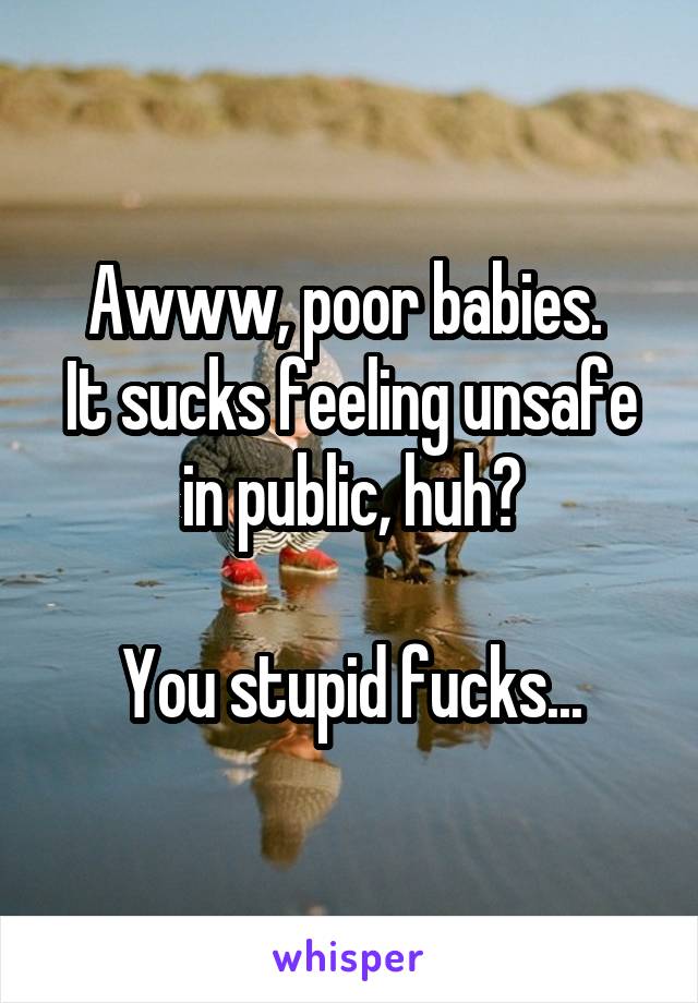 Awww, poor babies. 
It sucks feeling unsafe in public, huh?

You stupid fucks...