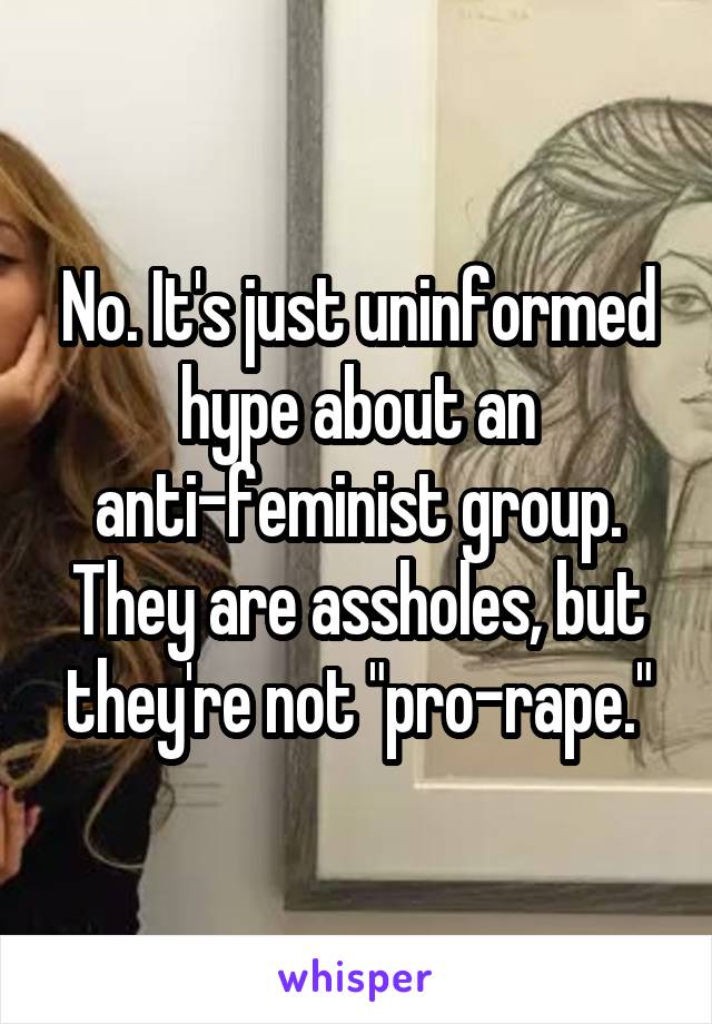 No. It's just uninformed hype about an anti-feminist group. They are assholes, but they're not "pro-rape."