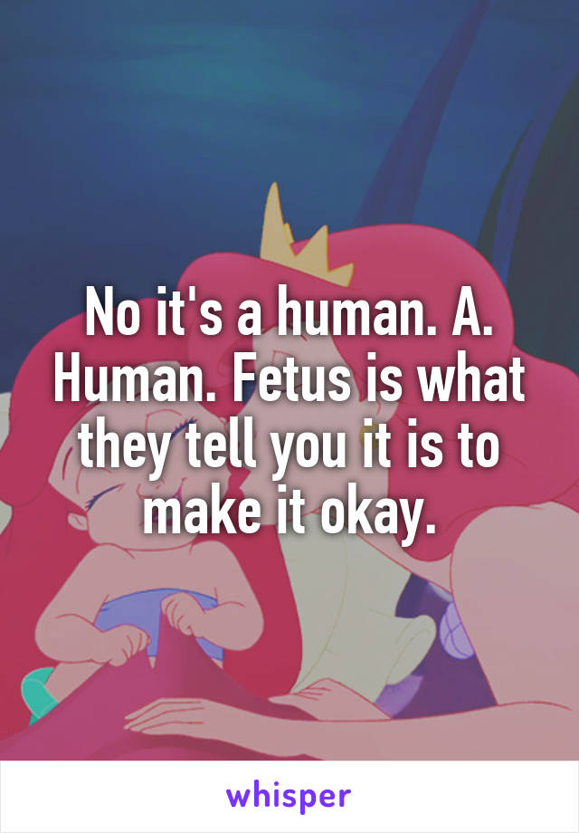 No it's a human. A. Human. Fetus is what they tell you it is to make it okay.