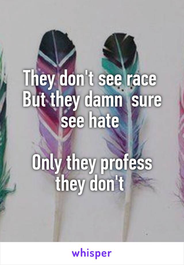 They don't see race 
But they damn  sure see hate 

Only they profess they don't 