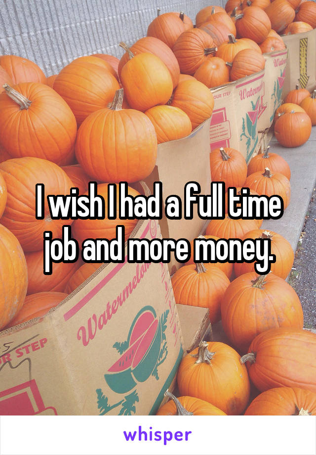 I wish I had a full time job and more money.