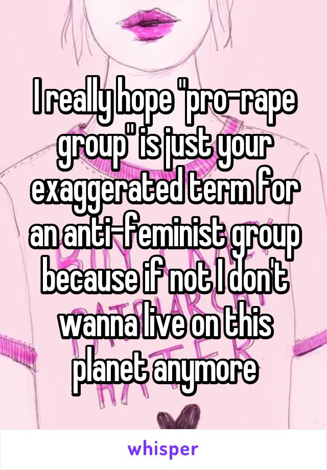 I really hope "pro-rape group" is just your exaggerated term for an anti-feminist group because if not I don't wanna live on this planet anymore