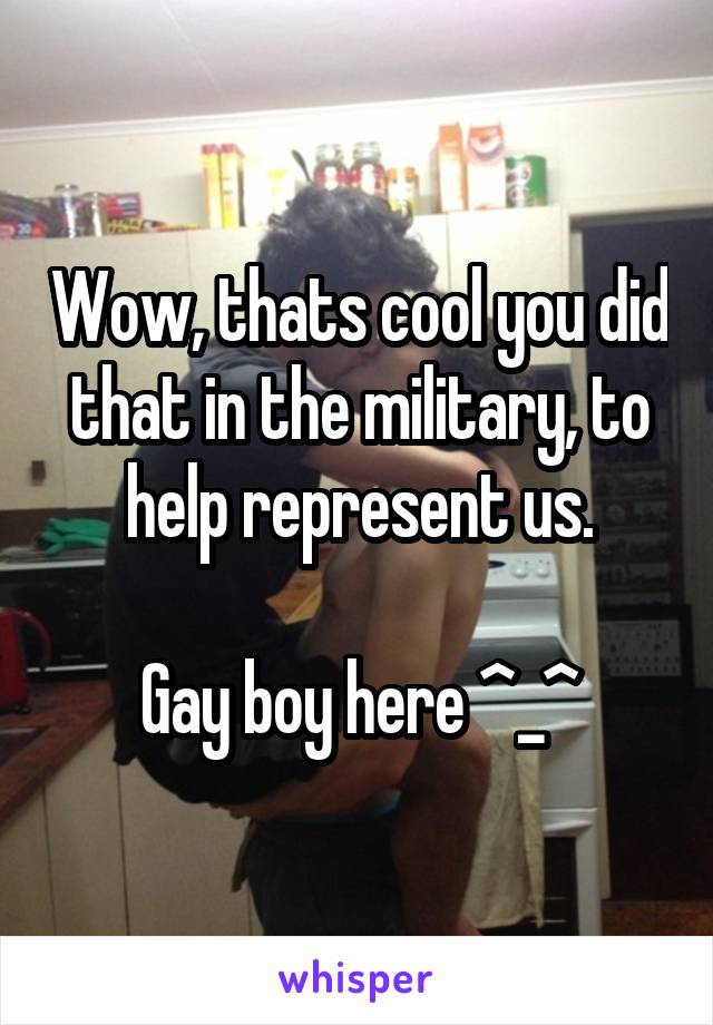 Wow, thats cool you did that in the military, to help represent us.

Gay boy here ^_^