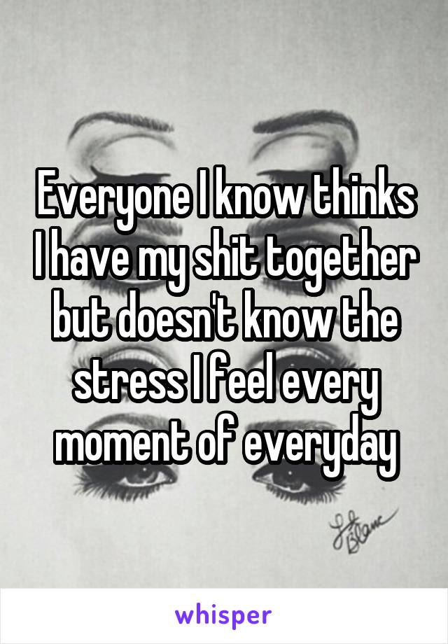Everyone I know thinks I have my shit together but doesn't know the stress I feel every moment of everyday