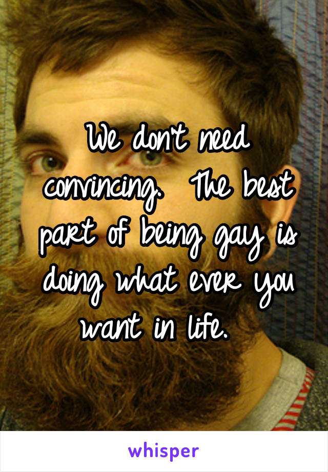 We don't need convincing.  The best part of being gay is doing what ever you want in life.  