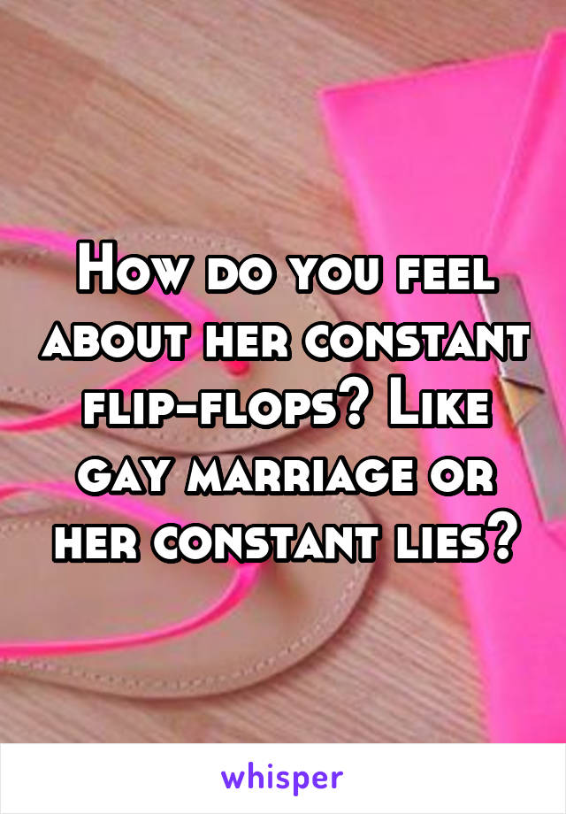 How do you feel about her constant flip-flops? Like gay marriage or her constant lies?