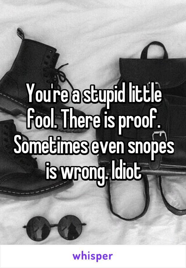 You're a stupid little fool. There is proof. Sometimes even snopes is wrong. Idiot