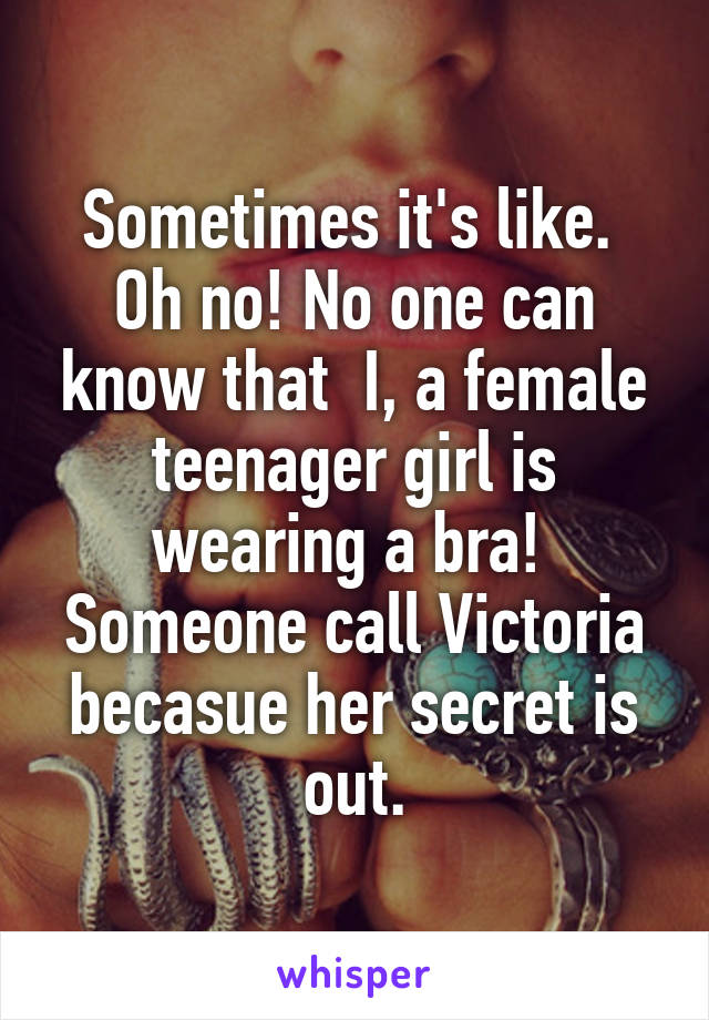 Sometimes it's like. 
Oh no! No one can know that  I, a female teenager girl is wearing a bra! 
Someone call Victoria becasue her secret is out.