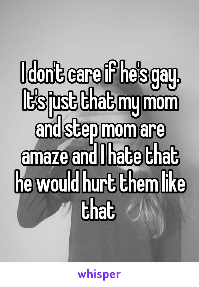 I don't care if he's gay. It's just that my mom and step mom are amaze and I hate that he would hurt them like that 