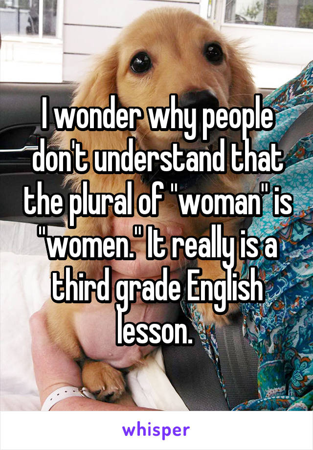 I wonder why people don't understand that the plural of "woman" is "women." It really is a third grade English lesson. 