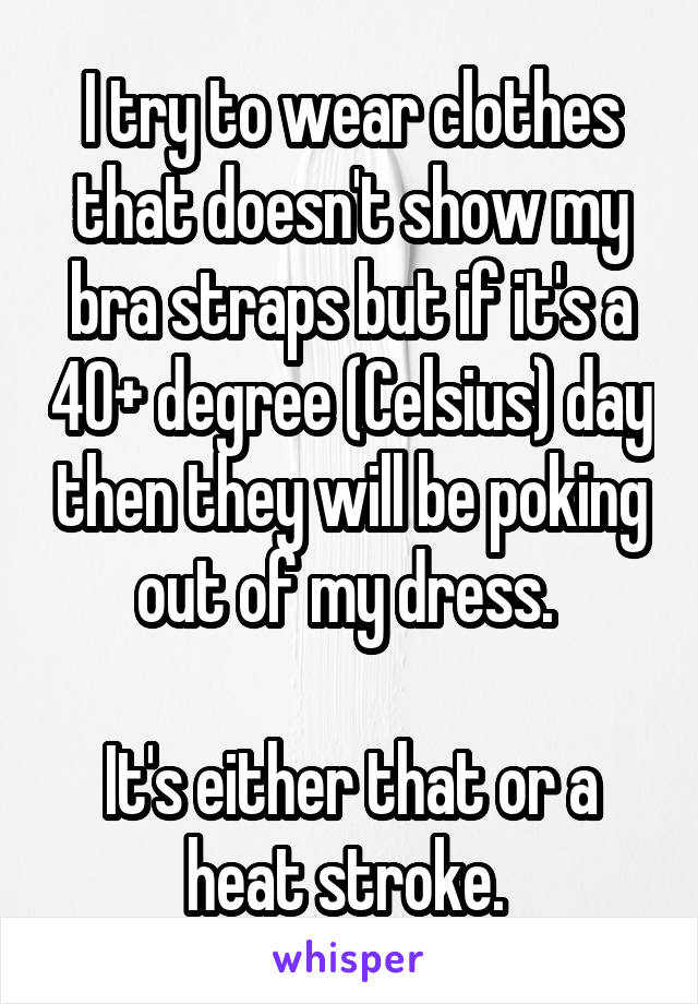 I try to wear clothes that doesn't show my bra straps but if it's a 40+ degree (Celsius) day then they will be poking out of my dress. 

It's either that or a heat stroke. 