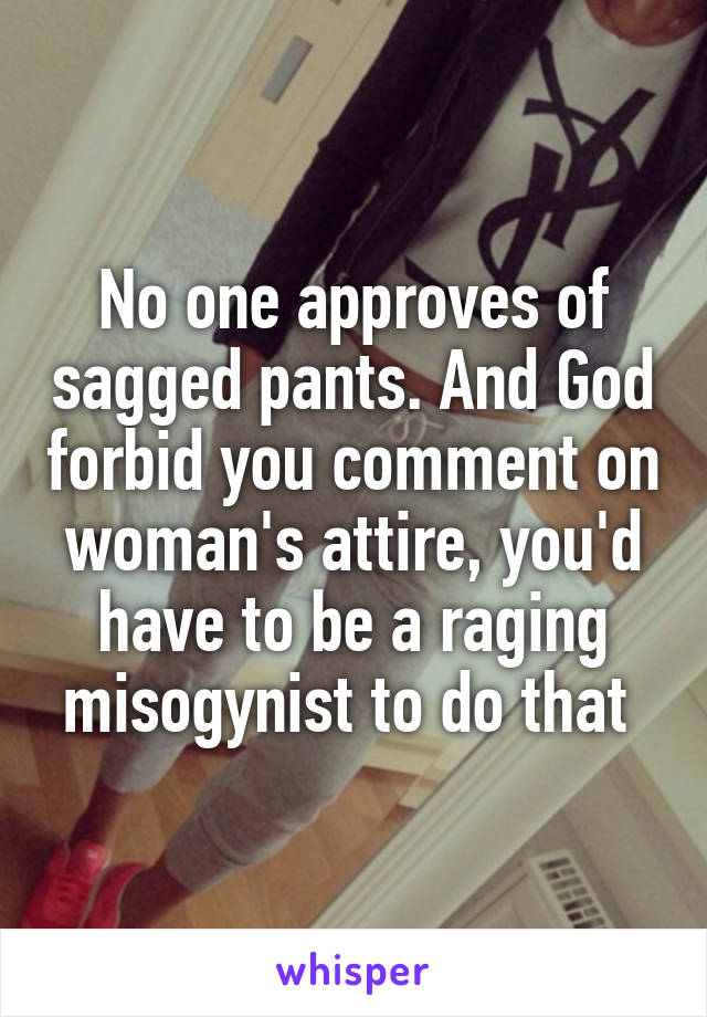 No one approves of sagged pants. And God forbid you comment on woman's attire, you'd have to be a raging misogynist to do that 