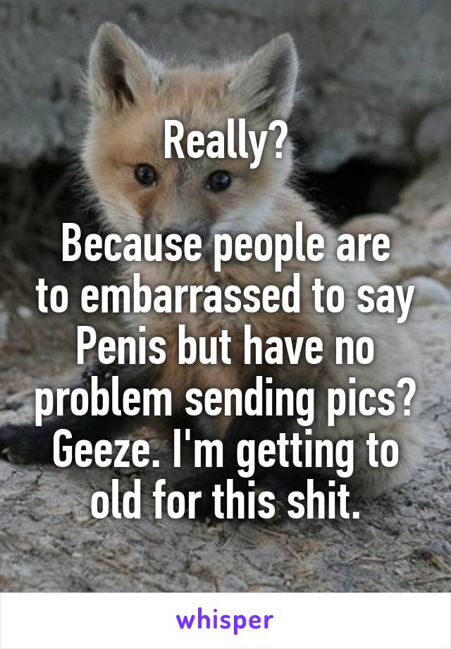 Really?

Because people are to embarrassed to say Penis but have no problem sending pics?
Geeze. I'm getting to old for this shit.