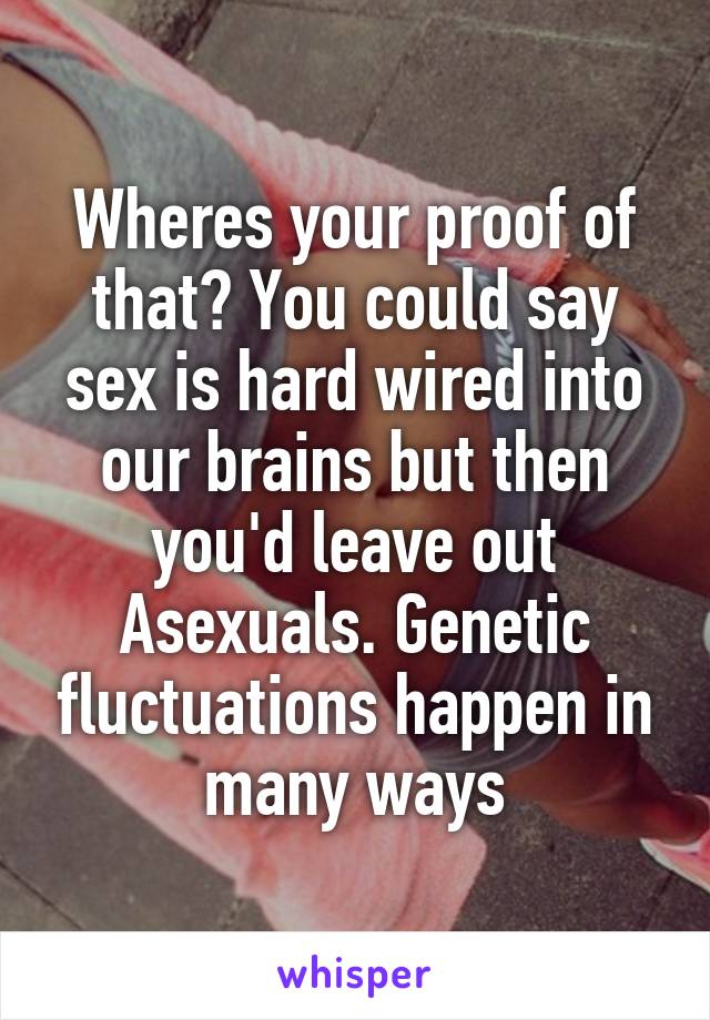 Wheres your proof of that? You could say sex is hard wired into our brains but then you'd leave out Asexuals. Genetic fluctuations happen in many ways